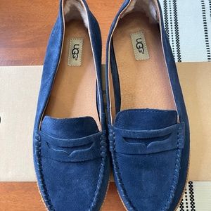 Women's Ugg Charlie Slip On Shoes 10 Penny Loafer Suede Navy Blue 1019131 *NEW*
